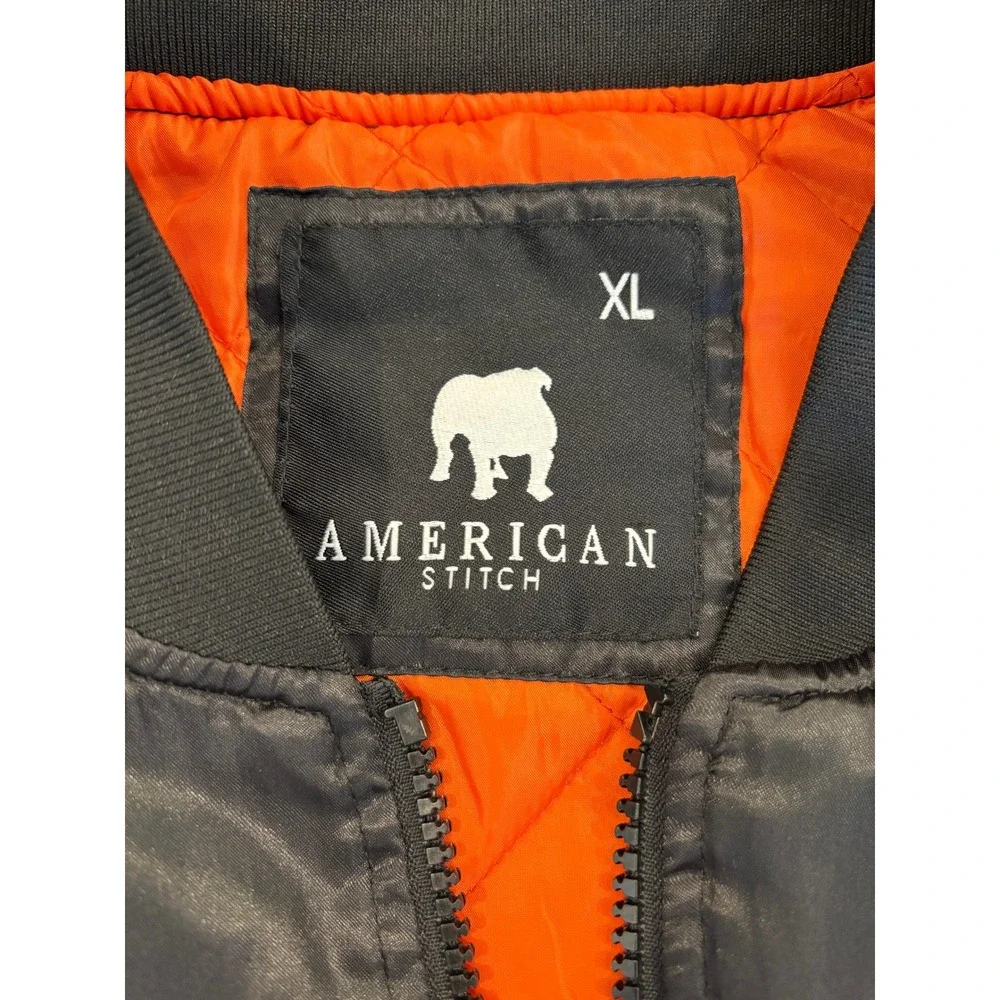 American Stitch Mens XL Black Satin Bomber Jacket Embroidered Snake Streetwear